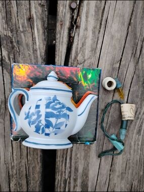 Decorative Blue and White Teapot Ornament Lightup - Home Holiday